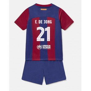 Barcelona Frenkie de Jong #21 Dětské Domácí dres komplet 2023-24 Krátký Rukáv (+ trenýrky)